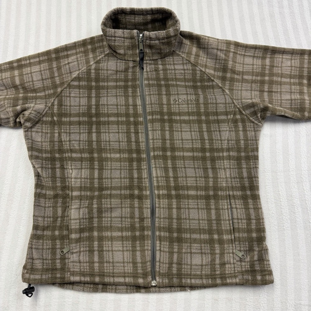 Columbia Jacket Womens Size XL Brown Plaid Fleece Full Zip Outdoor Long Sleeve